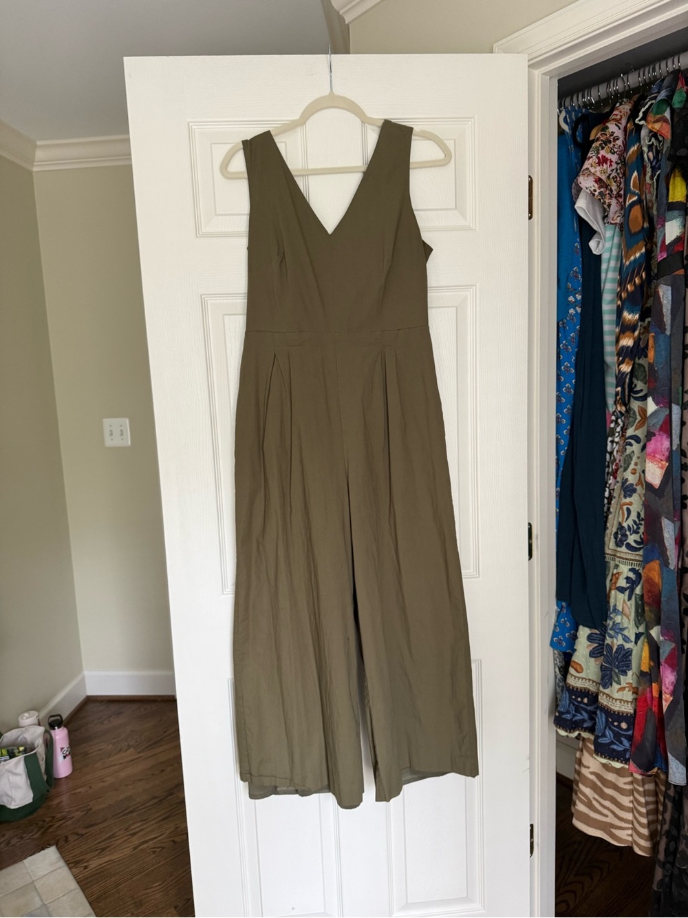 J. Crew Factory Olive V-Neck Wide-Leg Sleeveless Jumpsuit